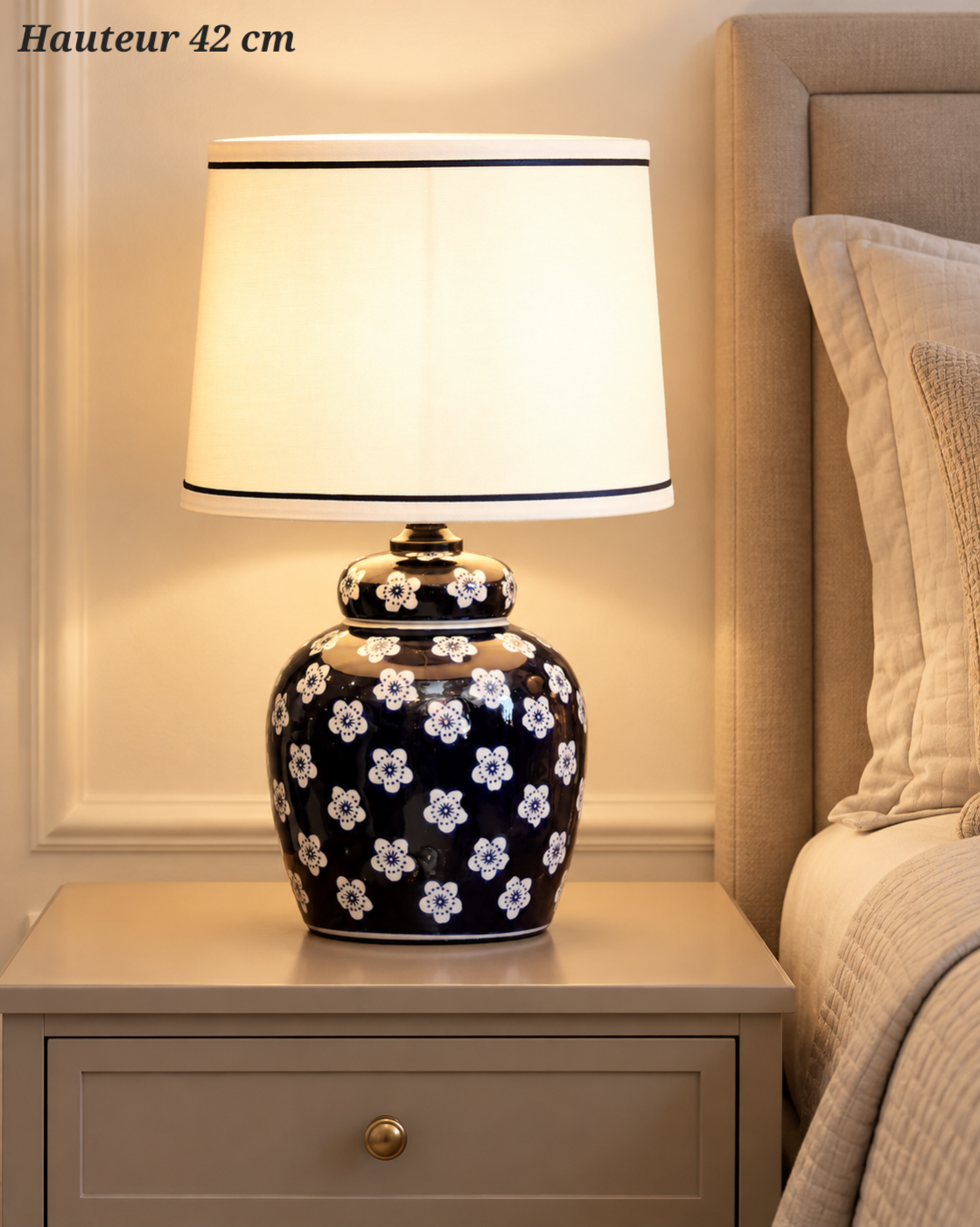 Lampe à poser Fleurette à fleurs blanches – 42 cm