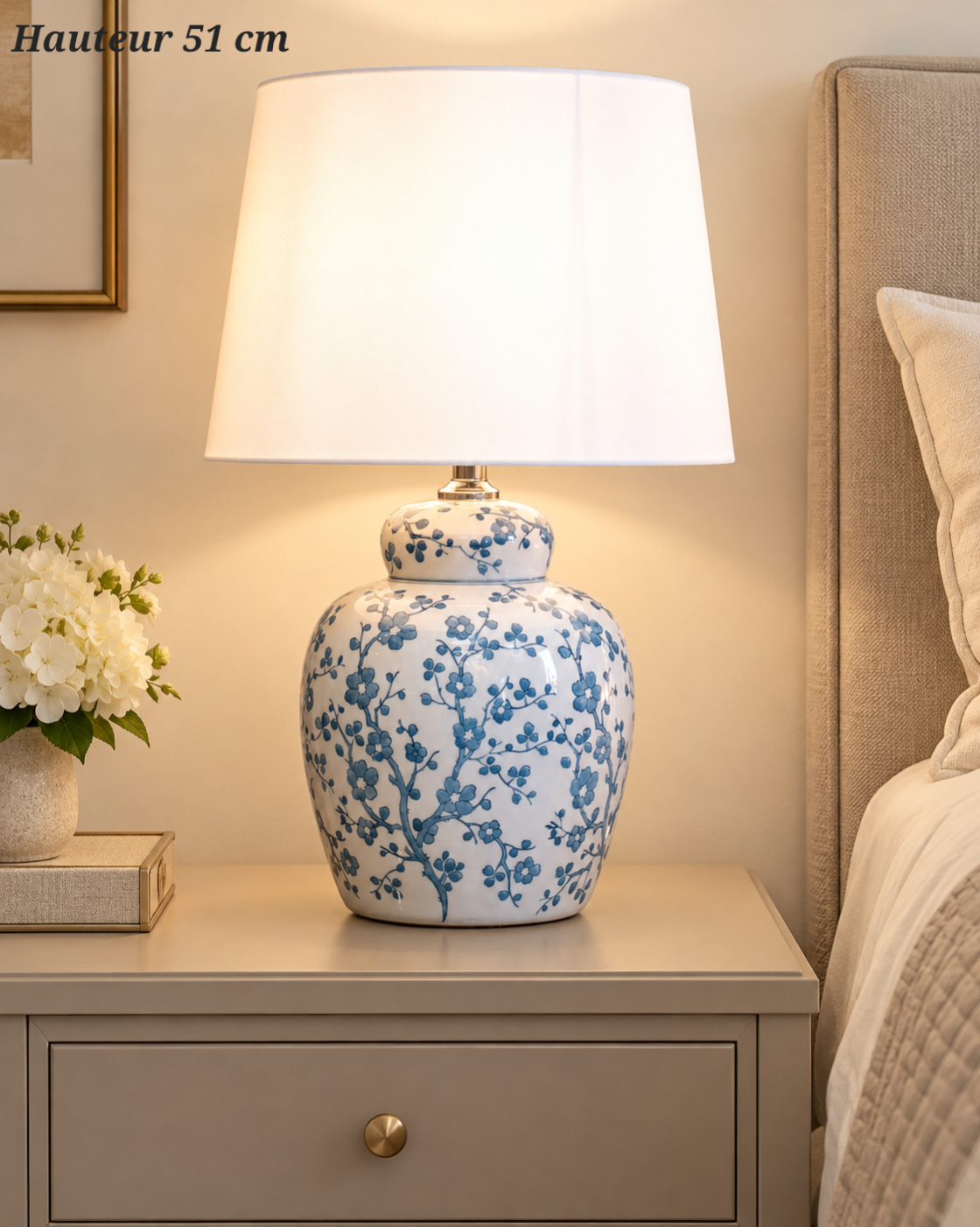 Lampe à poser Rameaux d’Azur avec abat-jour blanc – 51 cm