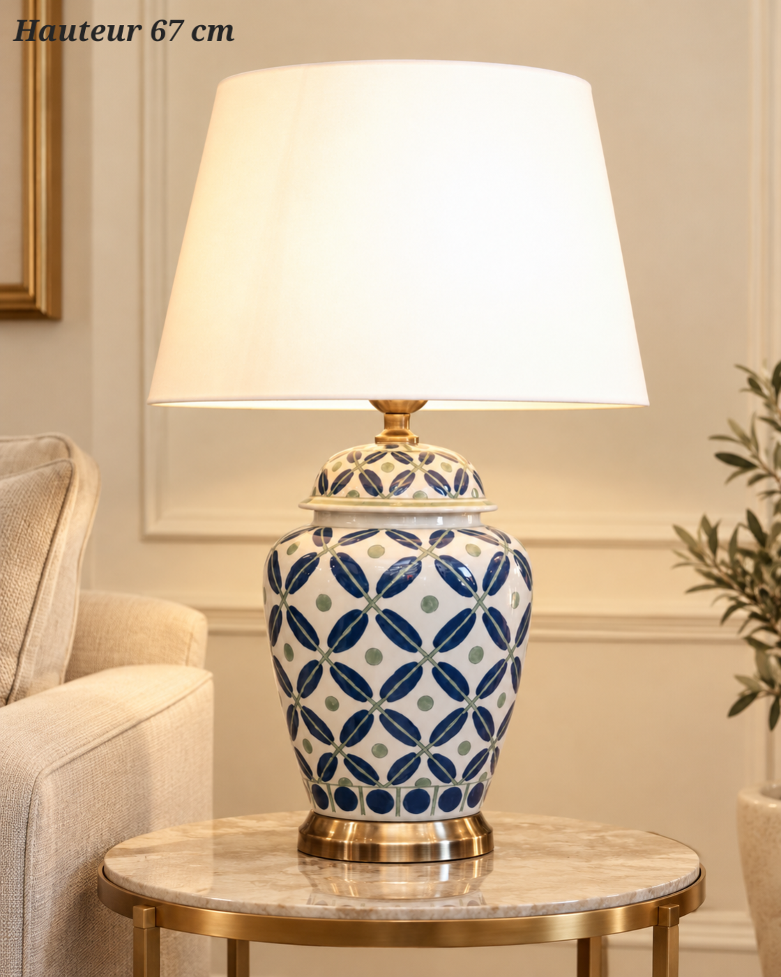 Lampe à poser Mosaïque Bleue avec abat-jour clair – 67 cm