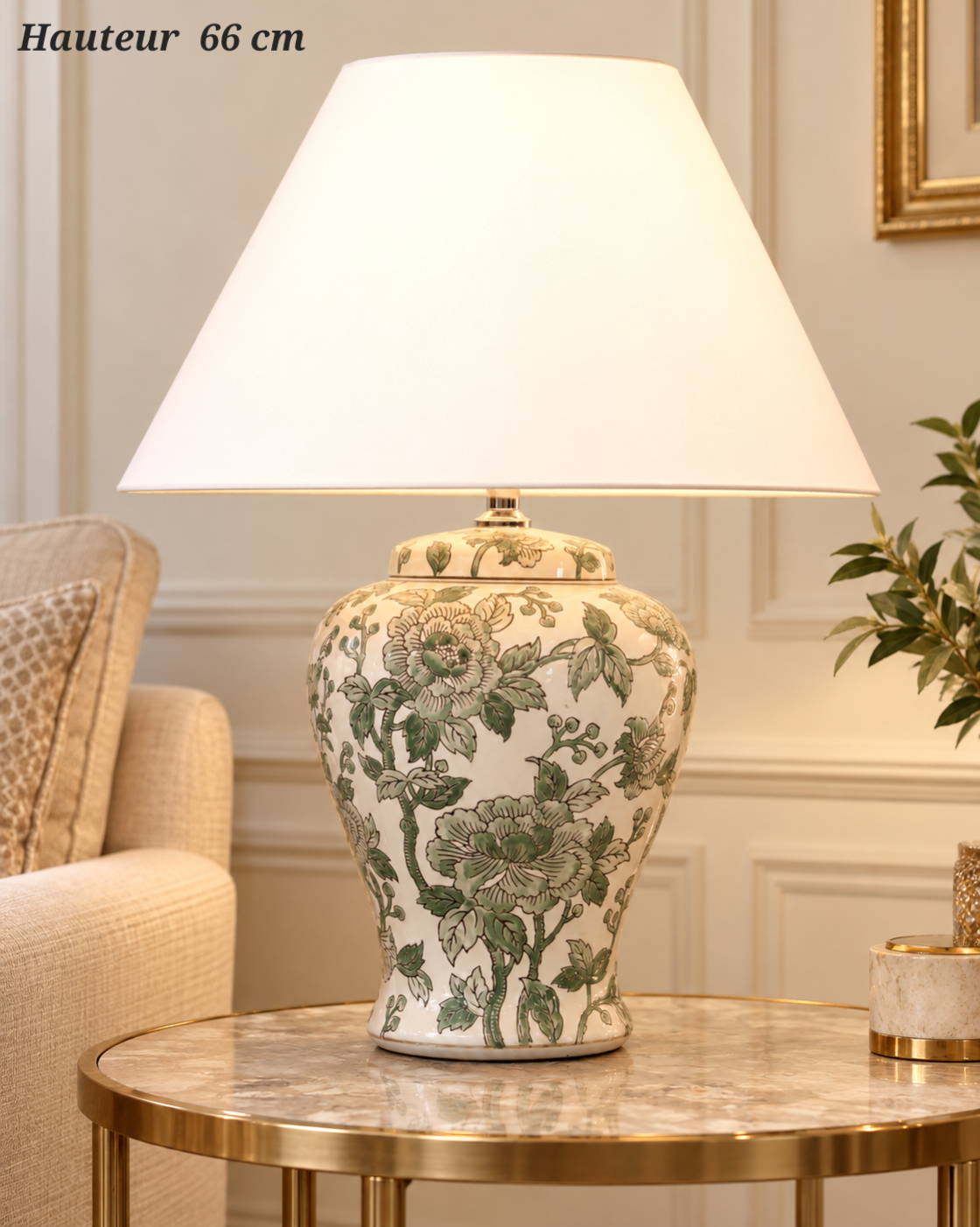 Lampe à poser Jardin de Jade avec abat-jour écru – 66 cm