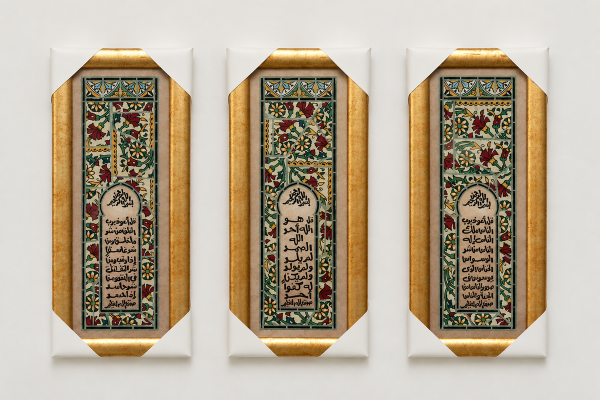 Peinture sur verre – Calligraphie arabe et arabesques vertes et rouges