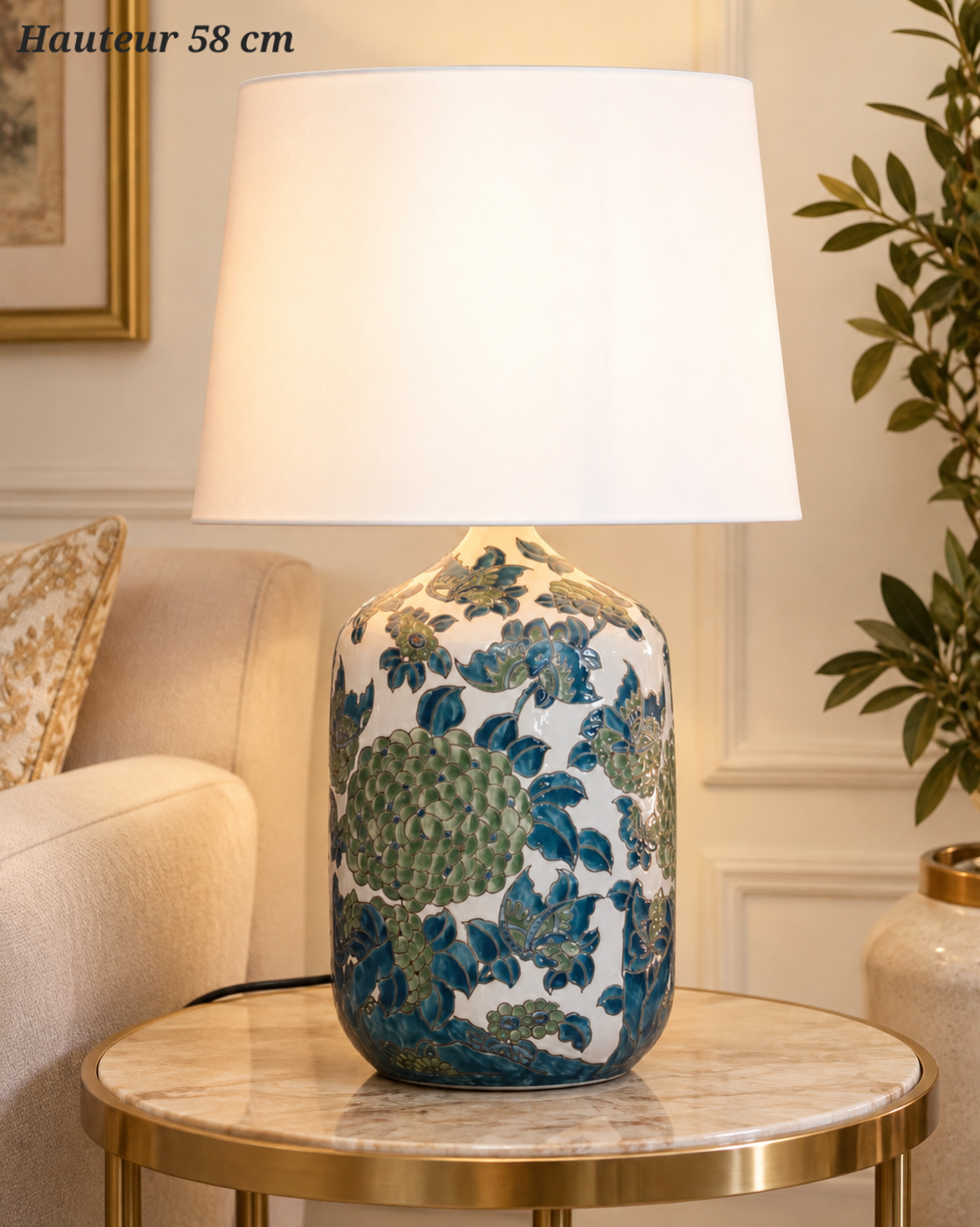 Lampe à poser Jardin Turquoise avec abat-jour clair – 58 cm