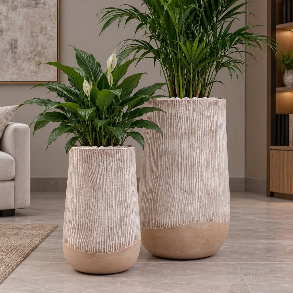 Cache-pot Écorce beige à base dorée