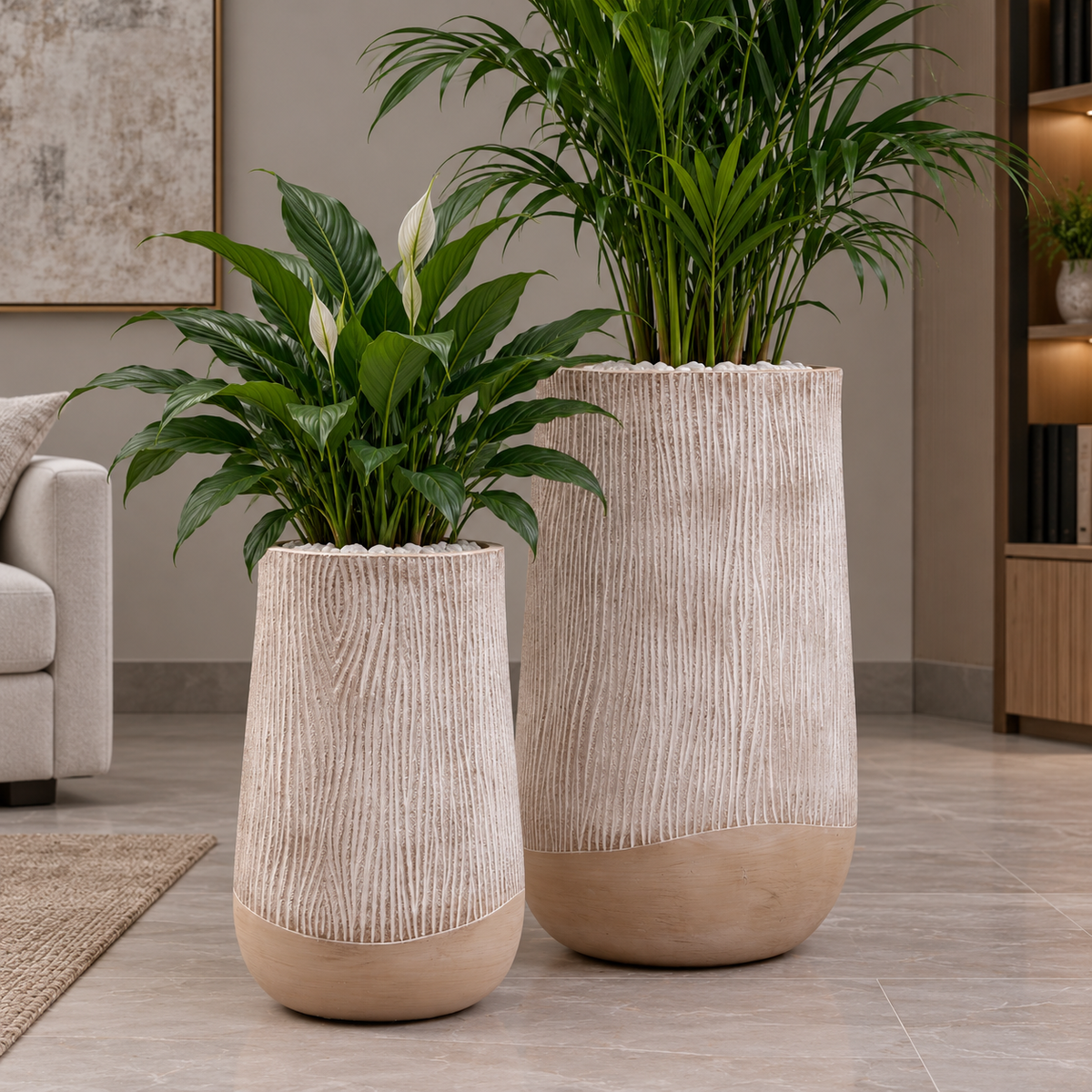 Cache-pot Écorce beige à base dorée