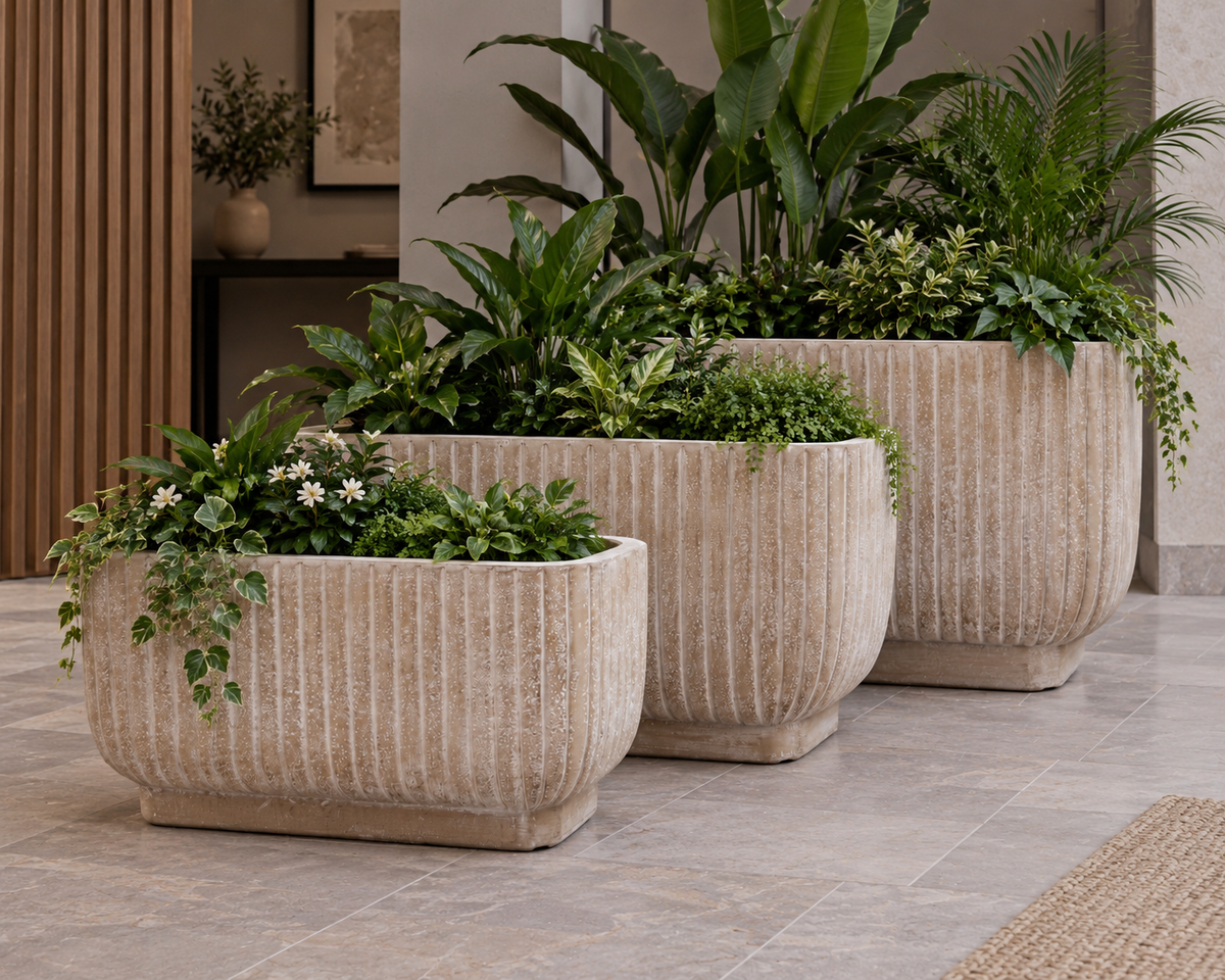 Jardinière Halo rectangulaire striée beige