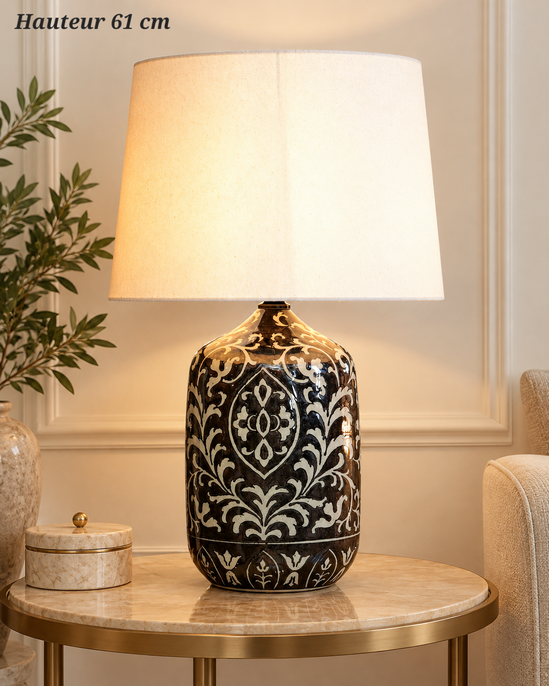 Lampe à poser Arabesque à motifs ivoire – 61 cm
