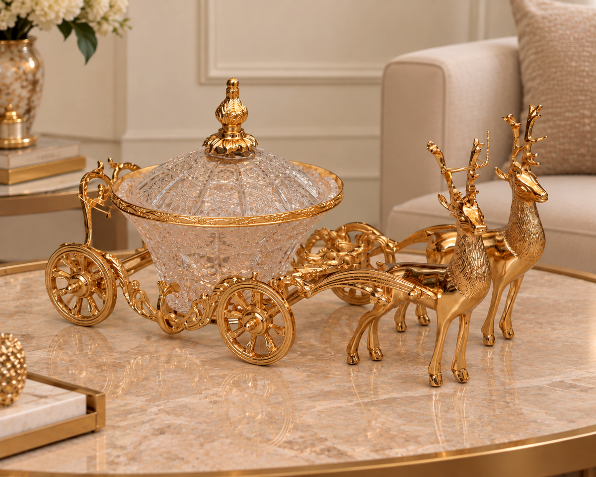 Bonbonnière carrosse en cristal et bronze – 40 × 18 cm