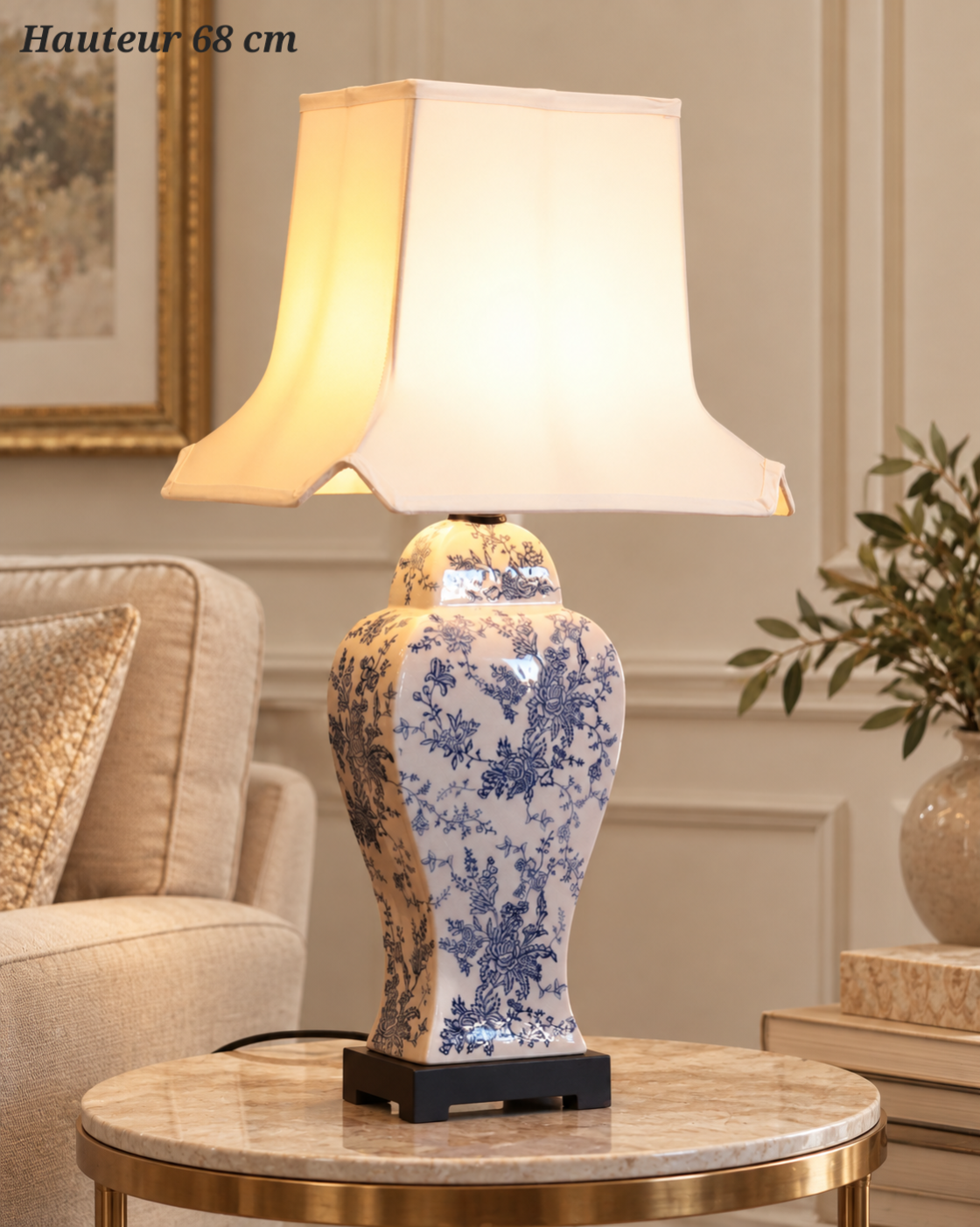 Lampe à poser Floraison Bleue avec abat-jour pagode – 68 cm