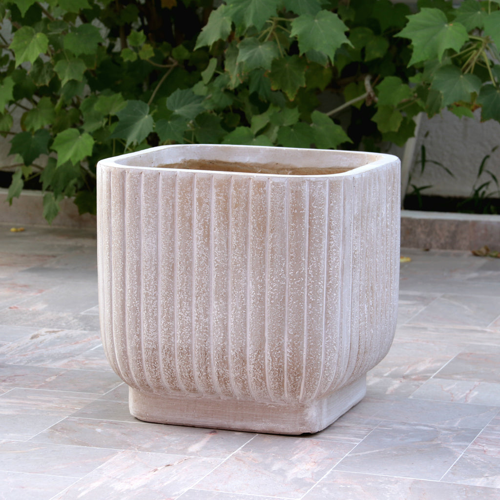 Cache-pot Halo carré strié beige