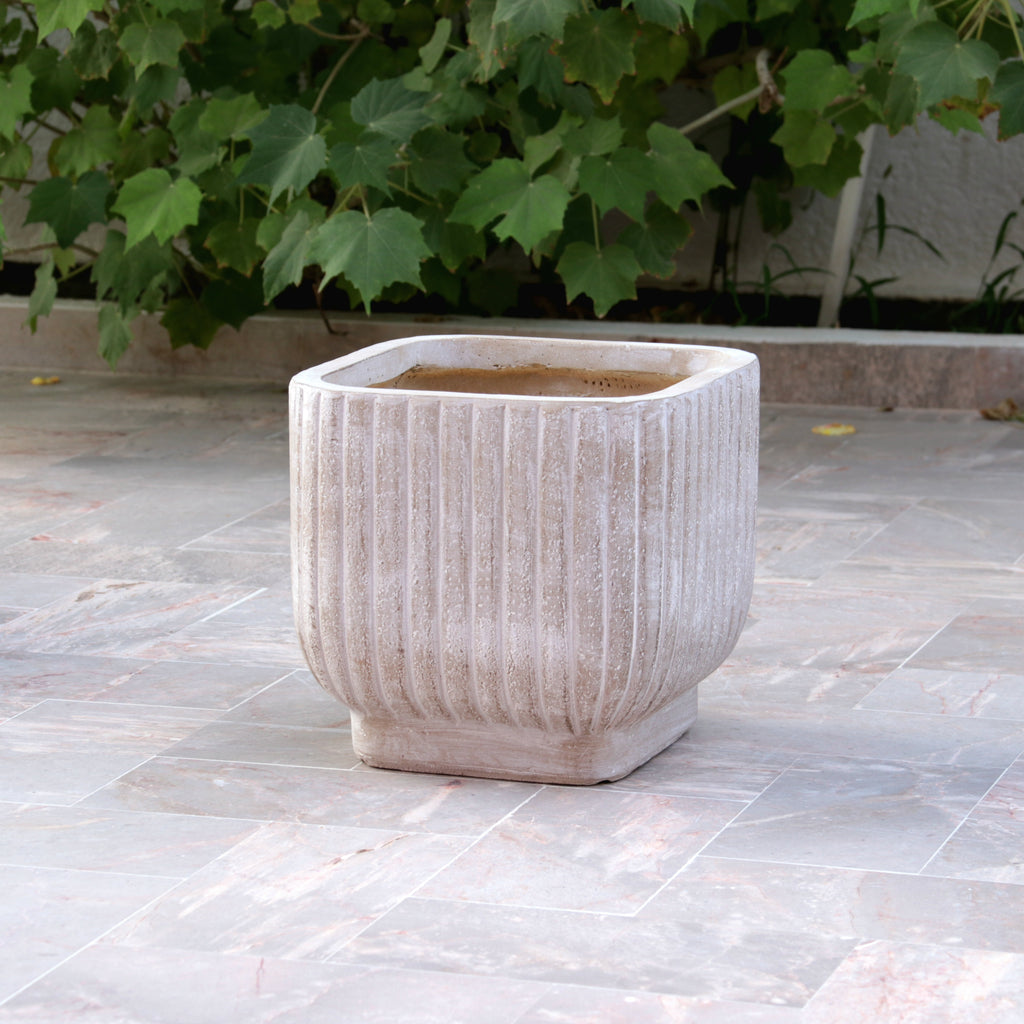 Cache-pot Halo carré strié beige