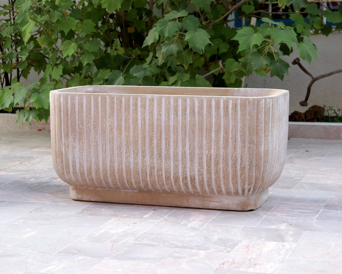 Jardinière Halo rectangulaire striée beige
