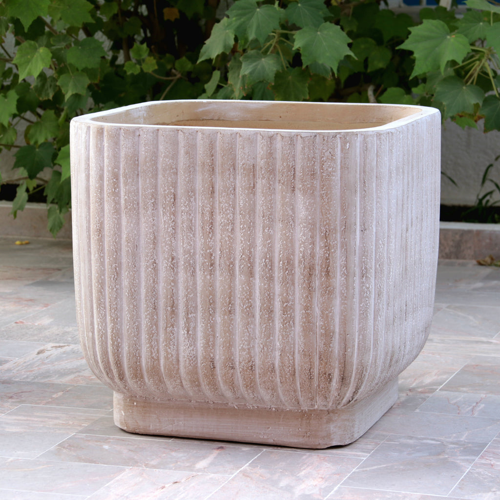 Cache-pot Halo carré strié beige